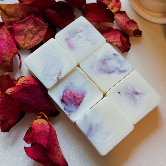 Rose Petal Wax Melter Gift Set – Ceramic Burner, Tealight & Soy Wax Melts - handmade home fragrance gift