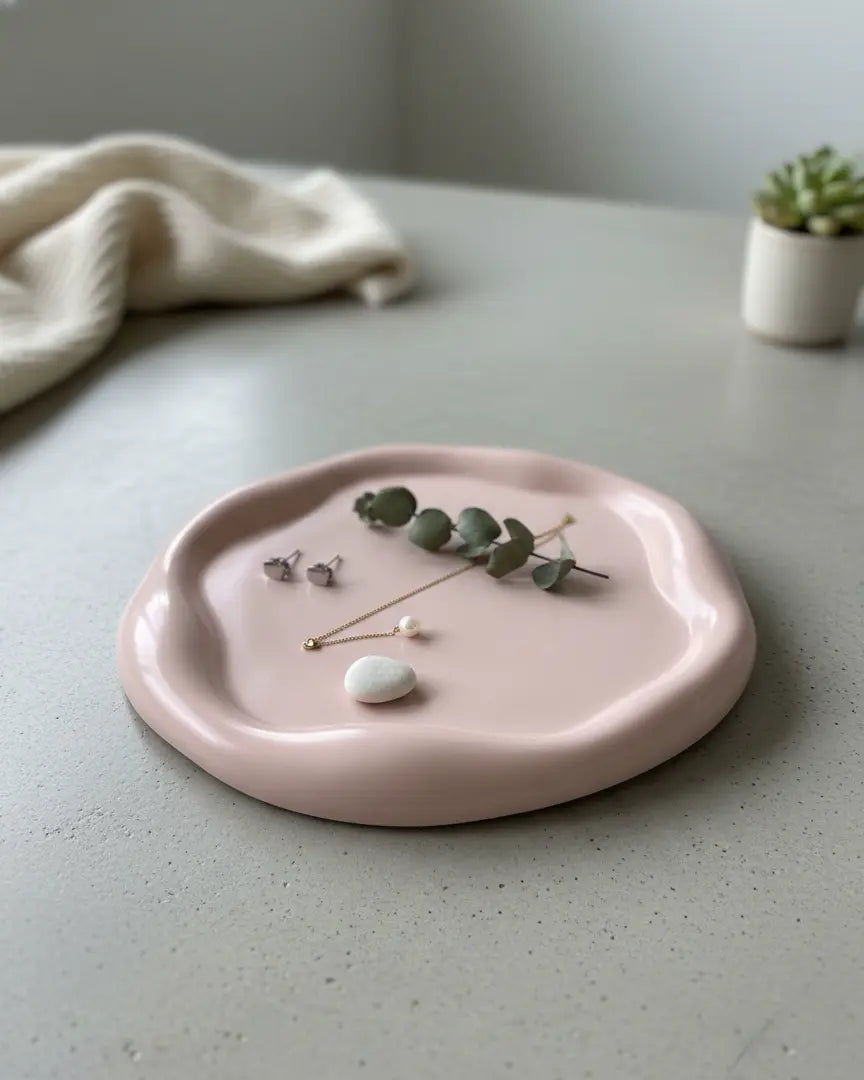 Jesmonite Jewelry Tray | Handcrafted Round Trinket Dish - Kind Gifts Co.