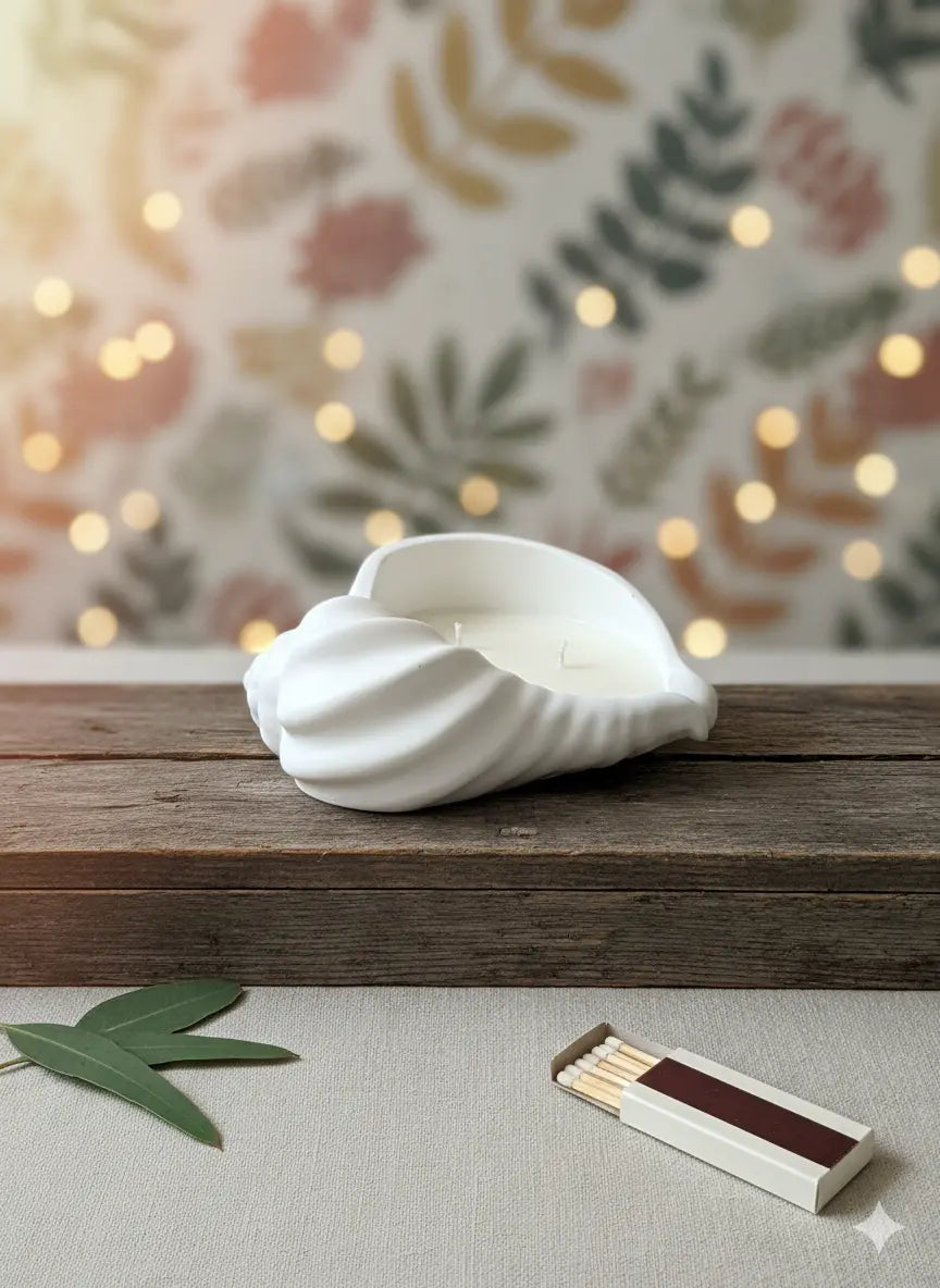 Jesmonite Seashell Candle | Luxury Coastal Home Accent - Kind Gifts Co.