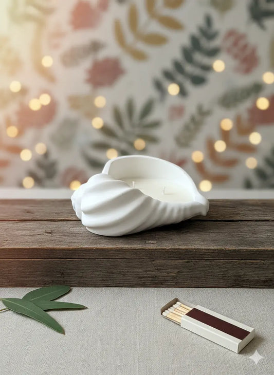 Jesmonite Seashell Candle | Luxury Coastal Home Accent - Kind Gifts Co.