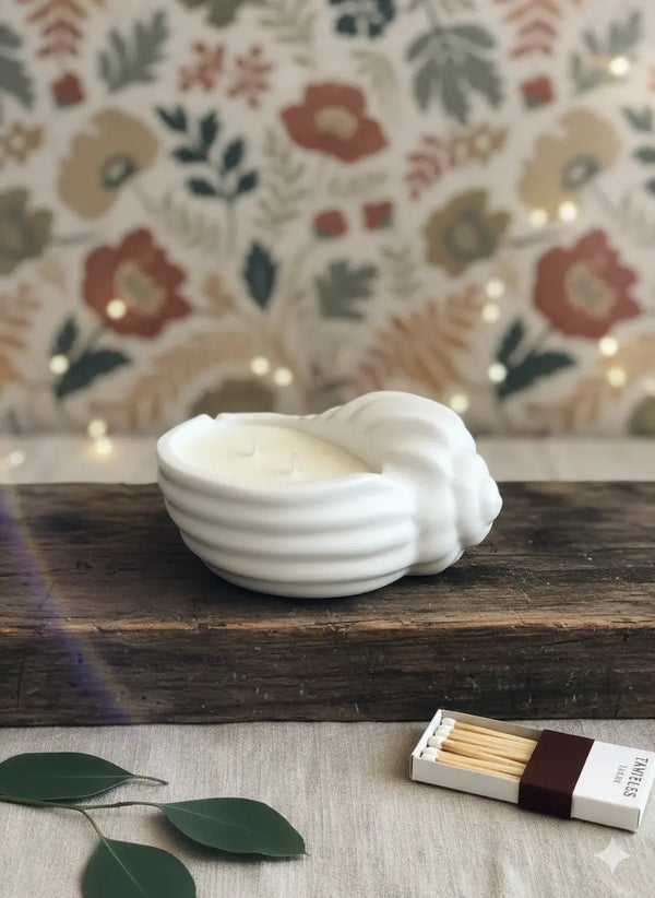 Jesmonite Seashell Candle | Luxury Coastal Home Accent - Kind Gifts Co.