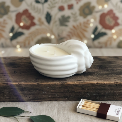 Decorative Shell Candle | Jesmonite Seashell Luxury Coastal Home Accent - handmade home fragrance gift