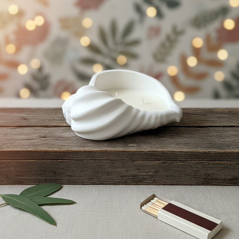 Decorative Shell Candle | Jesmonite Seashell Luxury Coastal Home Accent - handmade home fragrance gift