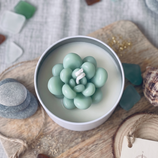 Cactus Jar Candle — Seafoam Bubble Succulent | Soy Wax, Handmade in USA - handmade home fragrance gift