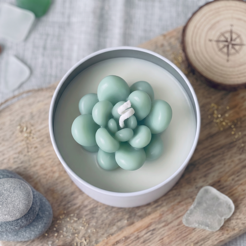 Cactus Jar Candle — Seafoam Bubble Succulent | Soy Wax, Handmade in USA - handmade home fragrance gift