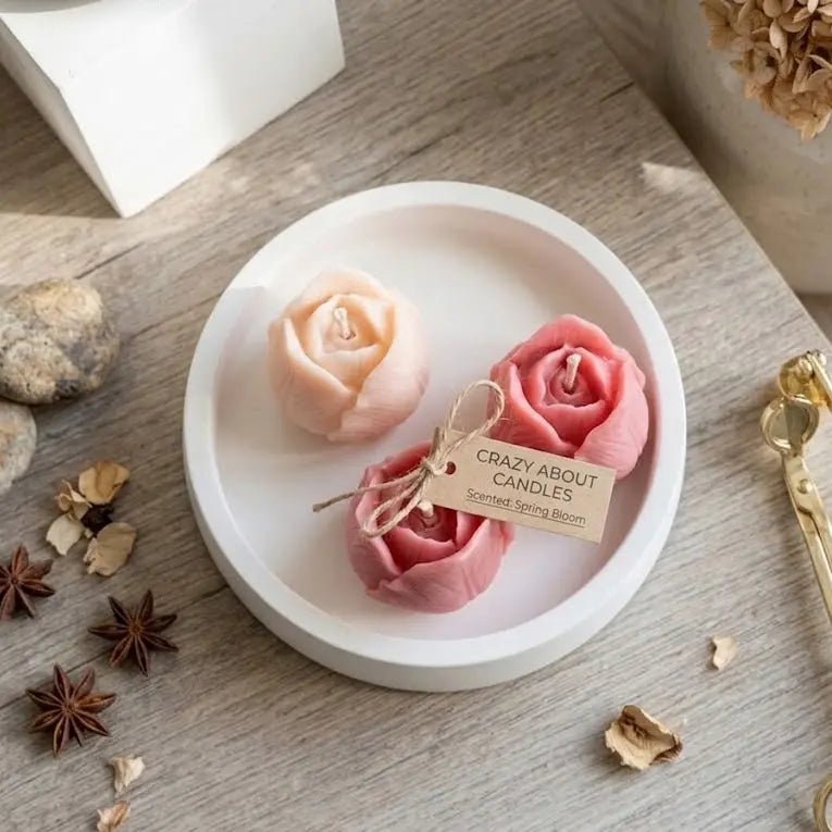 Spring Candle Decor: Tulip Trio Candle in Artisan Jesmonite Bowl - handmade home fragrance gift