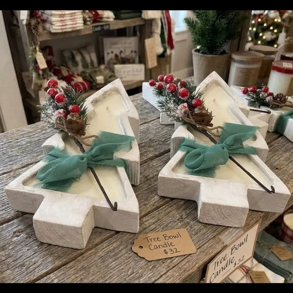 Wood Christmas Tree Candle | Wood Bowl - handmade home fragrance gift