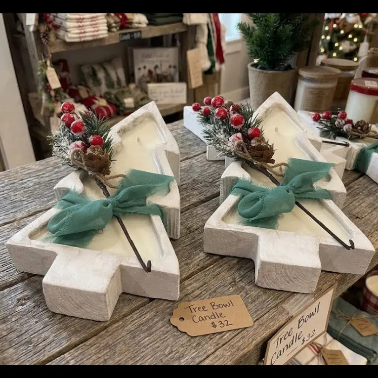 Wood Christmas Tree Candle | Wood Bowl - handmade home fragrance gift