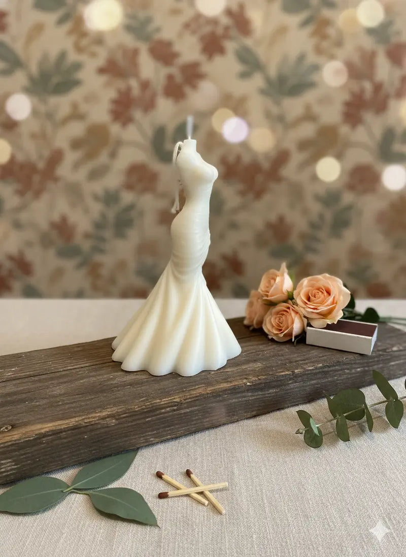 Wedding Dress Candle | Hand-Poured Soy Wax Bridal Sculpture - Kind Gifts Co.