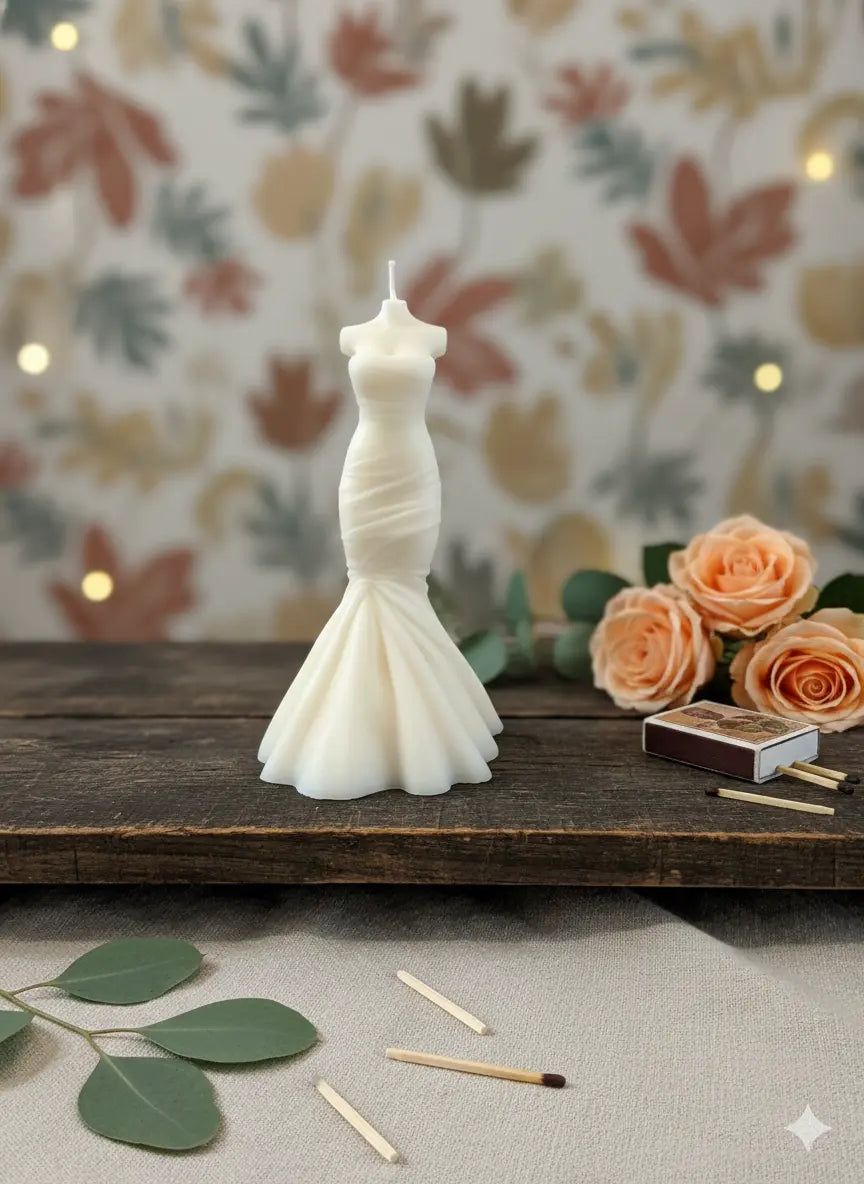 Wedding Dress Candle | Hand-Poured Soy Wax Bridal Sculpture - Kind Gifts Co.