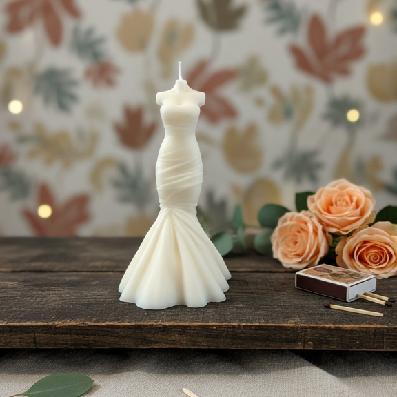 Wedding Dress Candle | Hand-Poured Soy Wax Bridal Sculpture - handmade home fragrance gift