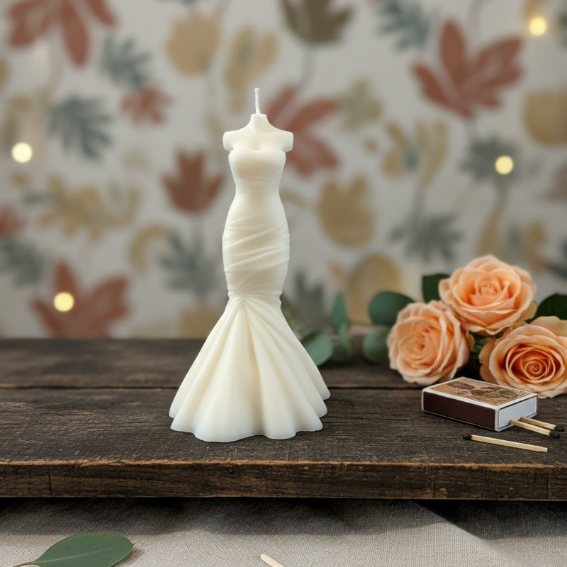 Wedding Dress Candle | Hand-Poured Soy Wax Bridal Sculpture - handmade home fragrance gift