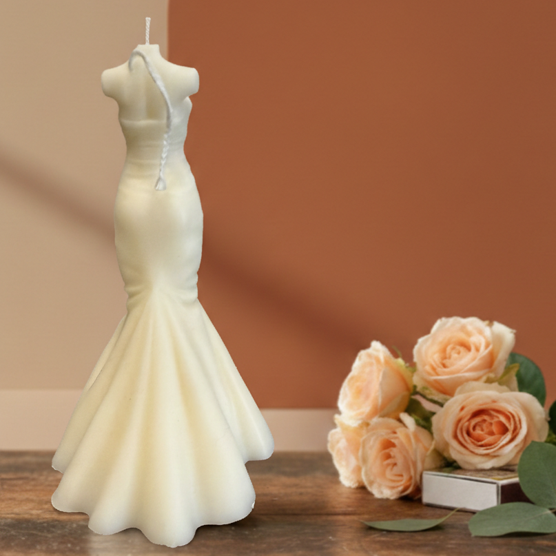 Wedding Dress Candle | Hand-Poured Soy Wax Bridal Sculpture - handmade home fragrance gift