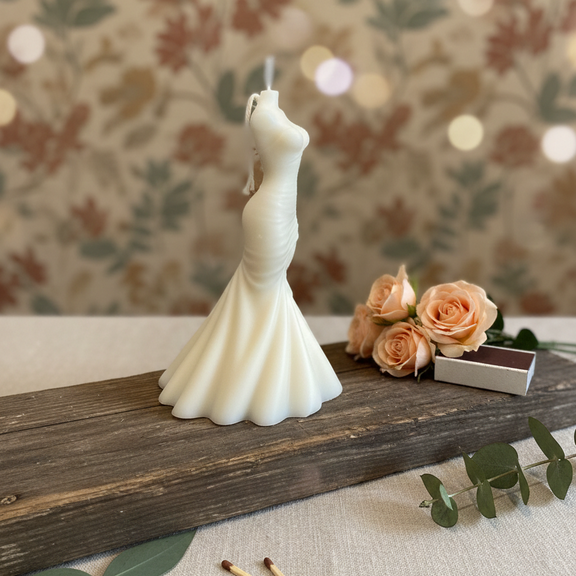Wedding Dress Candle | Hand-Poured Soy Wax Bridal Sculpture - handmade home fragrance gift