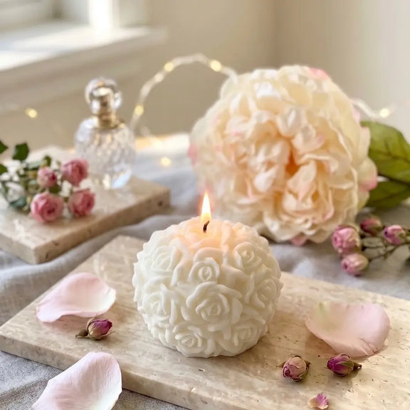 Rose Blossom Sculpture Soy Candle - handmade home fragrance gift