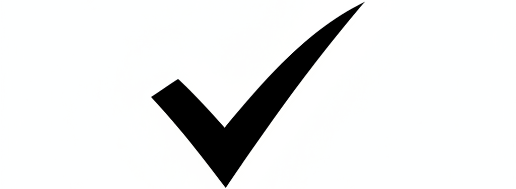 Black check mark on a white background