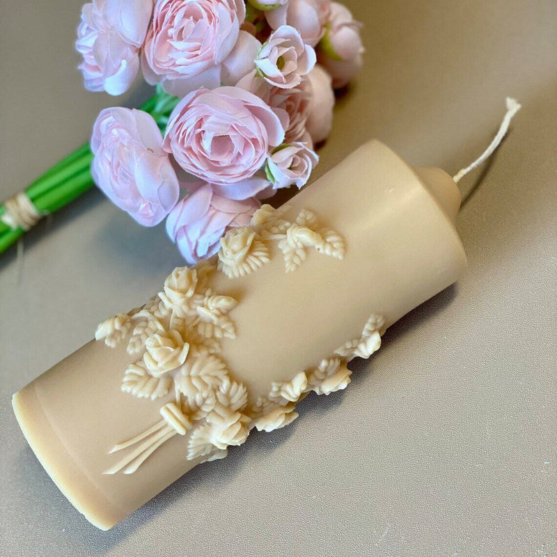 Floral Pillar Scented Candle | Handmade Home Decor - handmade home fragrance gift