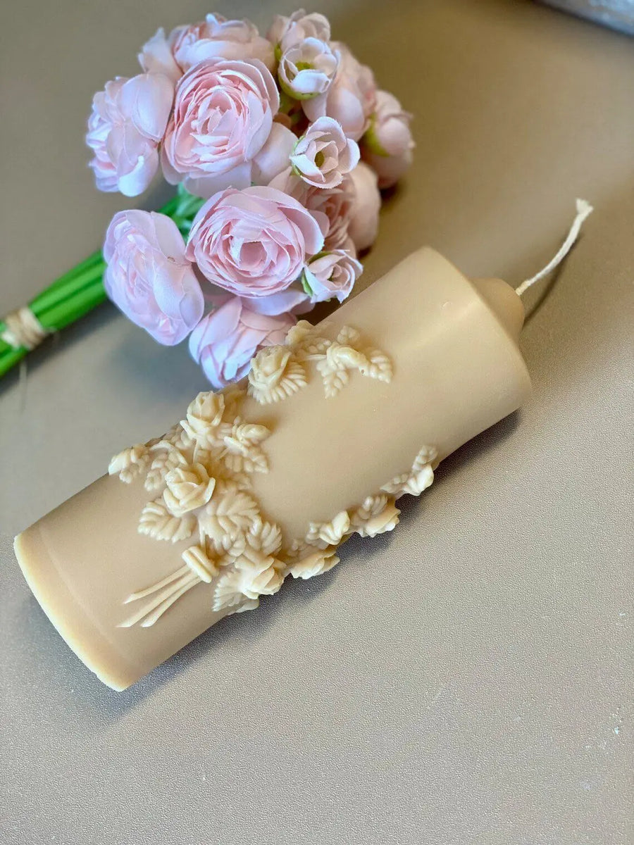 Floral Pillar Scented Candle | Handmade Home Decor
