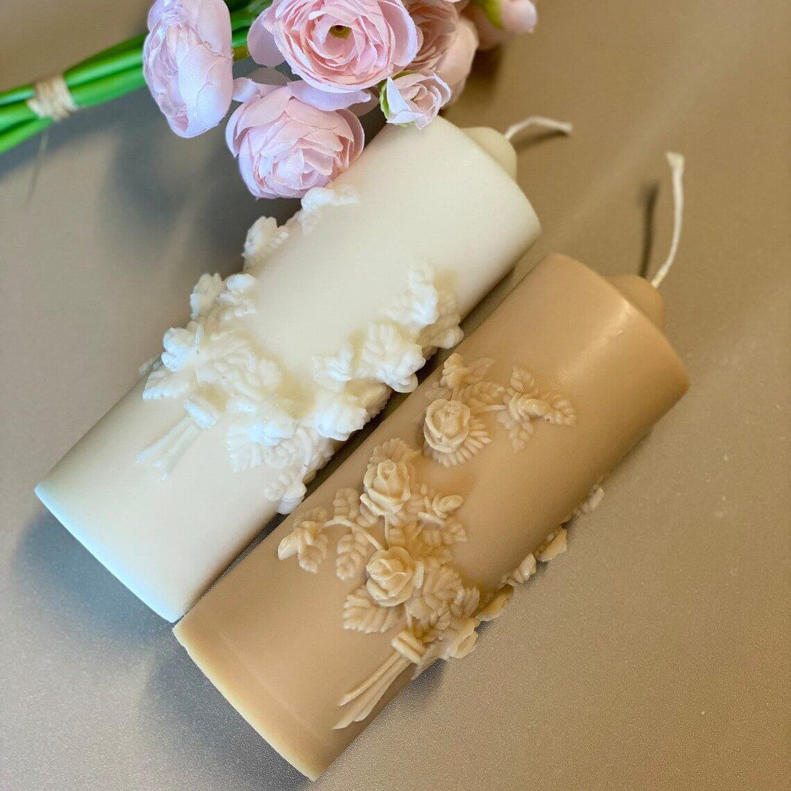 Floral Pillar Scented Candle | Handmade Home Decor - handmade home fragrance gift