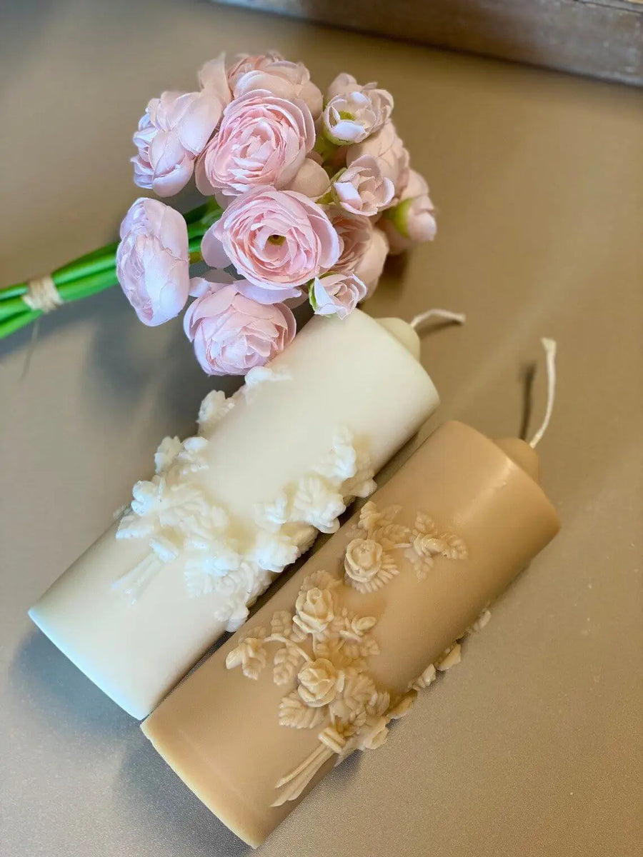 Floral Pillar Scented Candle | Handmade Home Decor