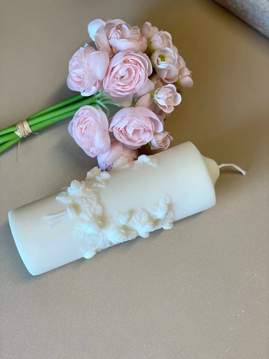 Floral Pillar Scented Candle | Handmade Home Decor