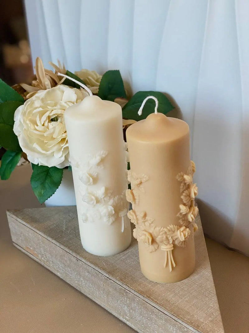 Floral Pillar Scented Candle | Handmade Home Decor