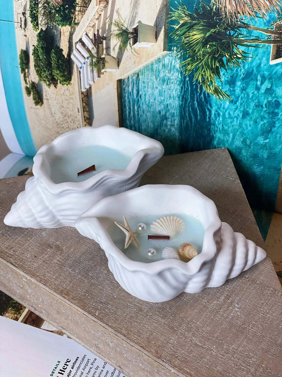 Sea Shell Candle in Jesmonite | Coastal Decor - handmade home fragrance gift