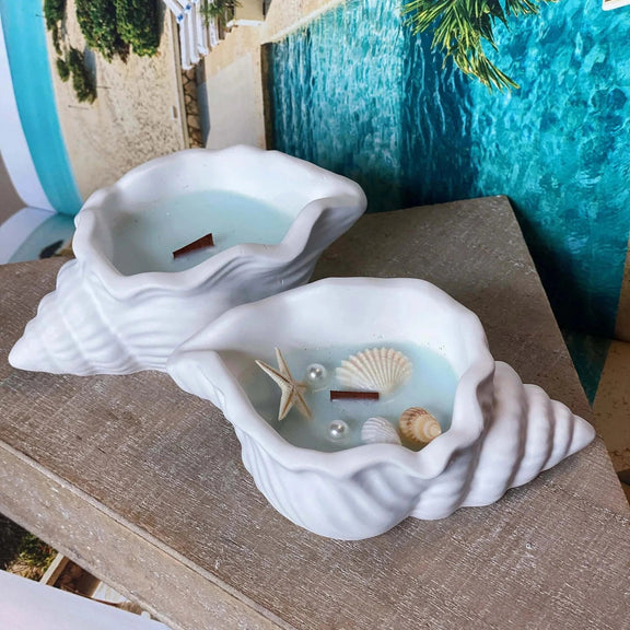 Sea Shell Candle in Jesmonite | Coastal Decor - handmade home fragrance gift