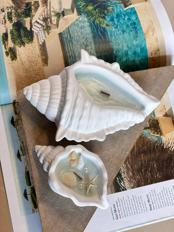 Sea Shell Candle in Jesmonite | Coastal Decor - handmade home fragrance gift