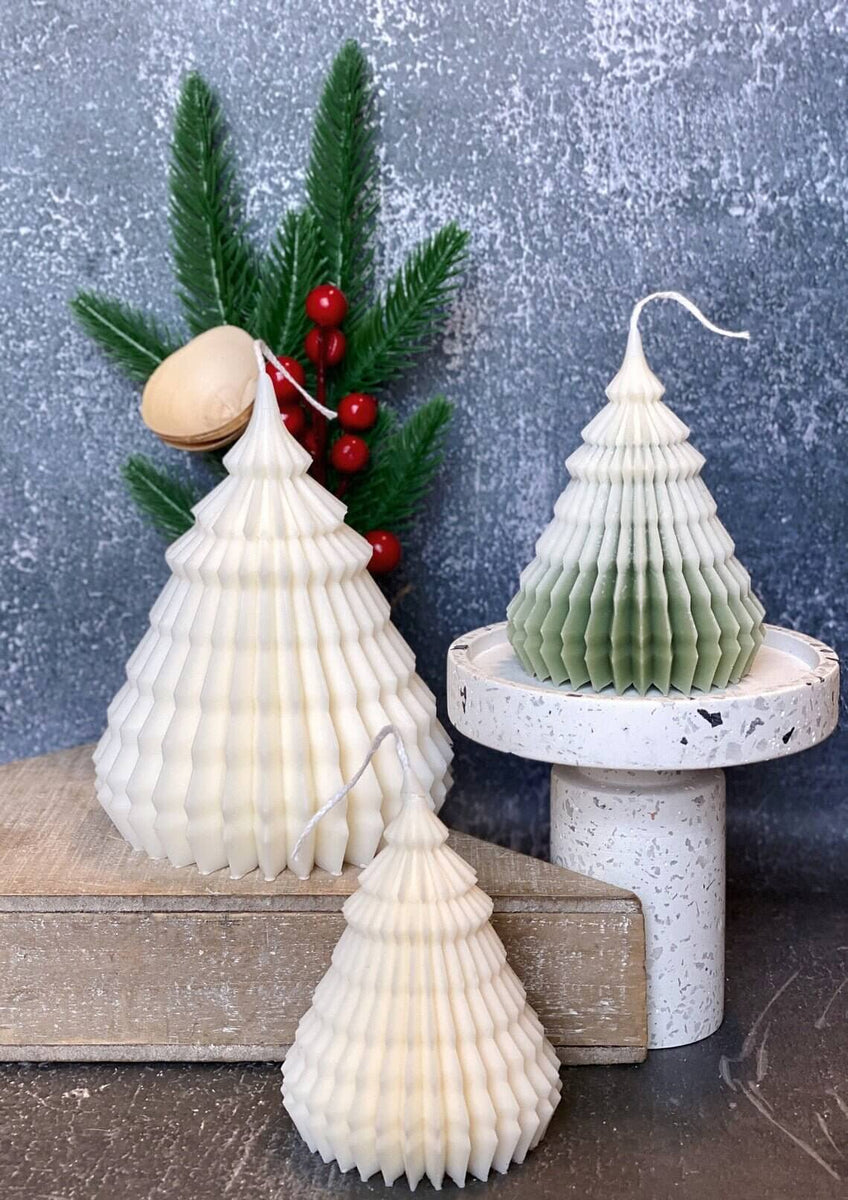 Origami Christmas Tree Candles for Festive Holiday Decor - handmade home fragrance gift