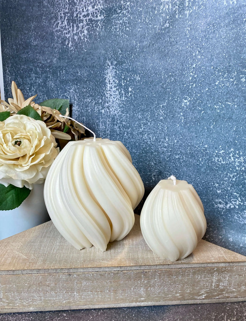 Ribbed Twirl Candle - Handcrafted Soy Wax Decorative Accent - handmade home fragrance gift