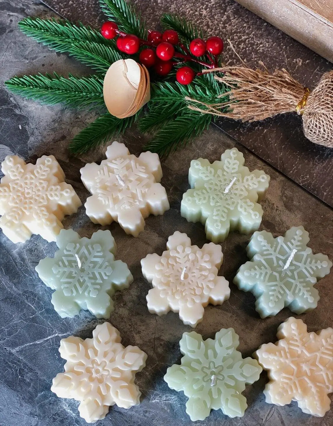 Snowflakes Handmade Candle - Festive Soy Wax Christmas Candle for Holiday Cheer - handmade home fragrance gift