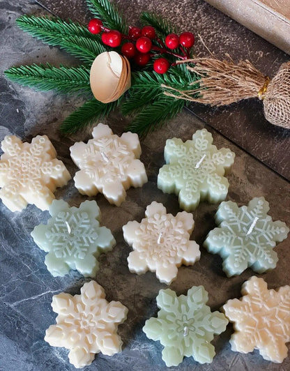 Snowflakes Handmade Candle - Festive Soy Wax Christmas Candle for Holiday Cheer - handmade home fragrance gift