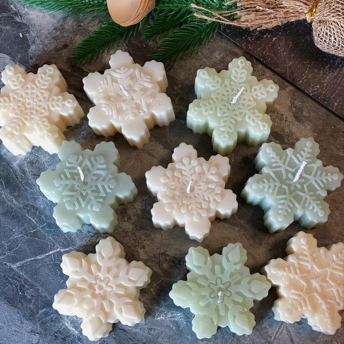 Snowflakes Handmade Candle - Festive Soy Wax Christmas Candle for Holiday Cheer - handmade home fragrance gift