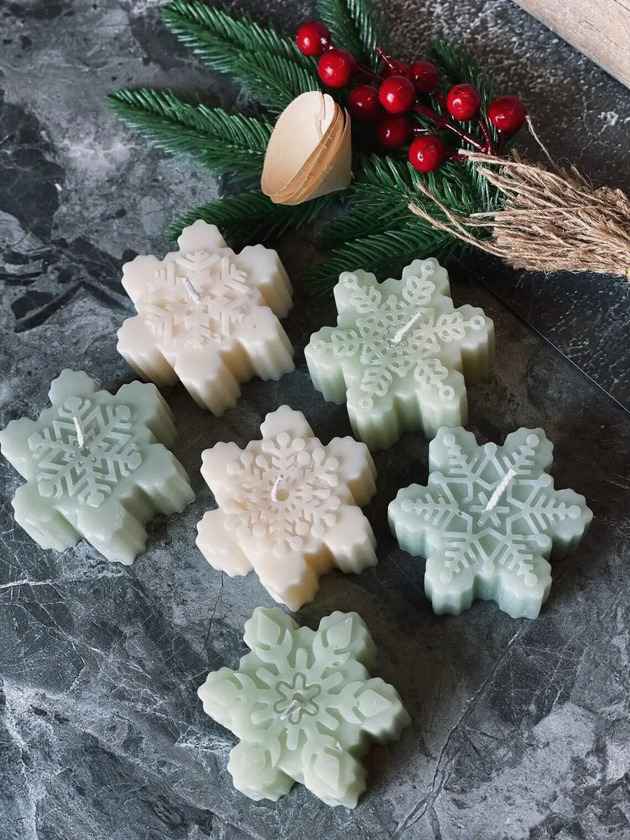 Snowflakes Handmade Candle - Festive Soy Wax Christmas Candle for Holiday Cheer - handmade home fragrance gift